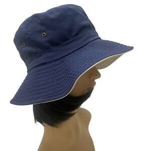 Coolibar Navy/Beige Reversable S/M Bucket Hat Inside Strap Unisex